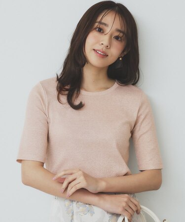 ラメリブクルーネックトップス【洗濯機洗い可】