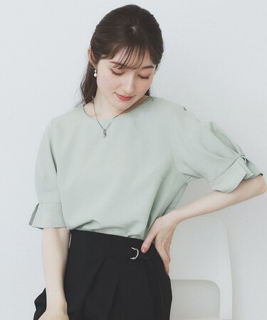 《8色展開/XS-LLサイズ》タックパフスリーブブラウス【洗濯機洗い可/吸水速乾/防シワ/抗ピル】