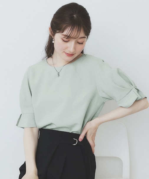 《8色展開/XS-LLサイズ》タックパフスリーブブラウス【洗濯機洗い可/吸水速乾/防シワ/抗ピル】