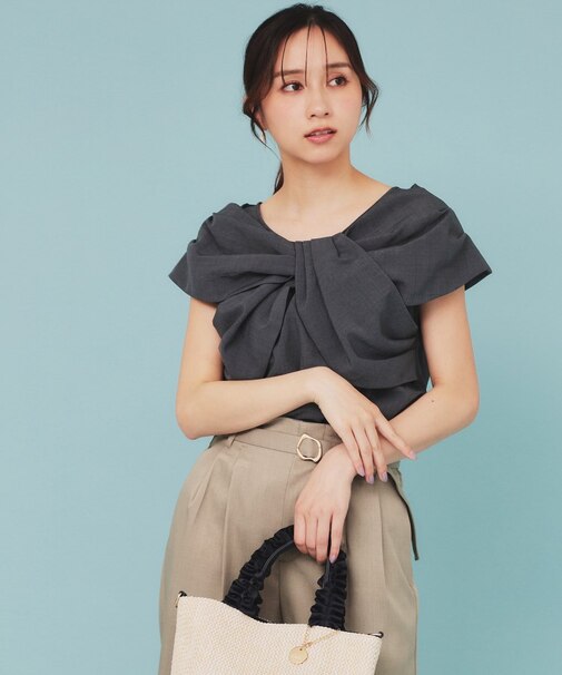 ビッグリボンショールブラウス【洗濯機洗い可/吸水速乾/防シワ/抗ピル/イージーアイロン】