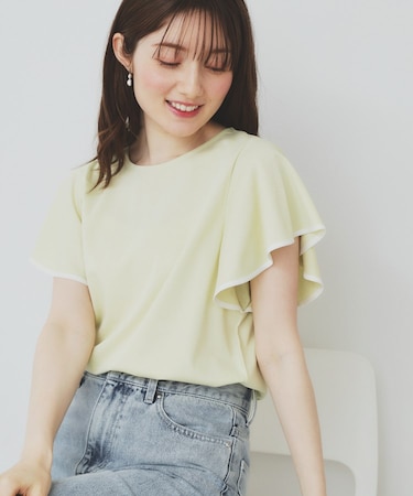 バイカラーフレアスリーブトップス【洗濯機洗い可】