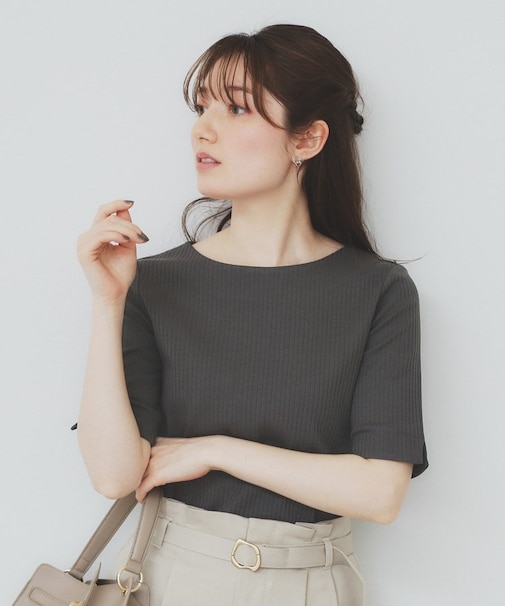 《7色展開/XS-LLサイズ》ボートネックリブトップス【UV/洗濯機洗い可】