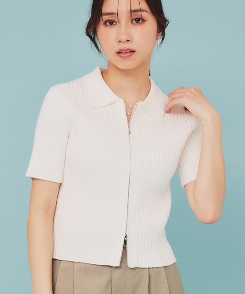 マルチボーダーダブルジップニット【洗濯機洗い可】