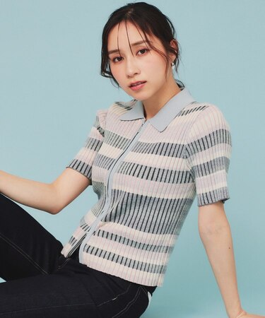 マルチボーダーダブルジップニット【洗濯機洗い可】