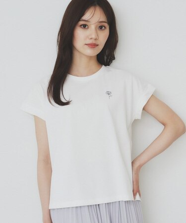 《6色展開/S-3Lサイズ》フラワー刺繍Tシャツ【汗ジミ防止/吸水速乾/接触冷感/UVケア/洗濯機洗い可】