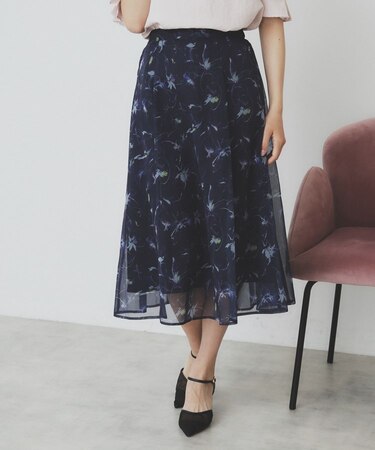 シアーフラワーフレアスカート【洗濯機洗い可】