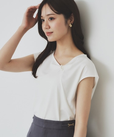 アシメリボンフレンチトップス【接触冷感/UVケア/洗濯機洗い可】