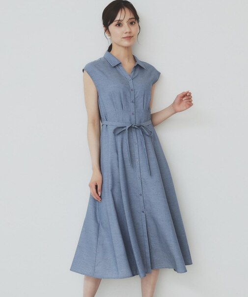 リネンライクシャツワンピース【洗濯機洗い可】