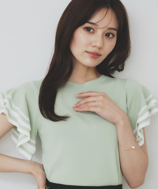 ボーダーフリルスリーブニット【洗濯機洗い可】