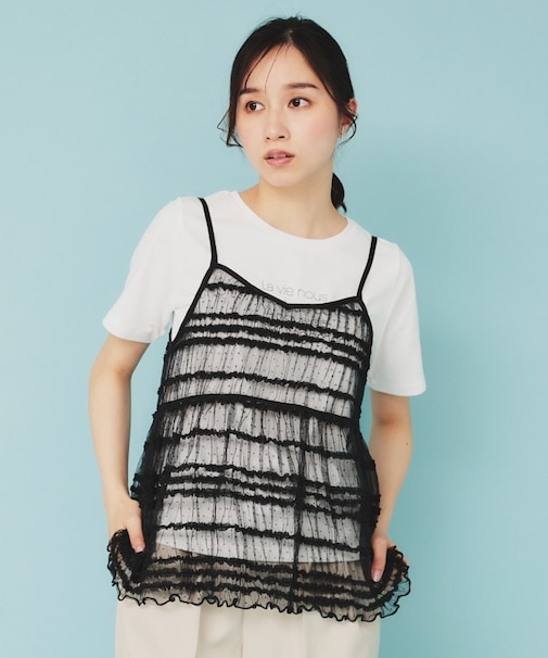 《ツインセット》ロゴT×チュールキャミ【UVケア/接触冷感/洗濯機洗い可】