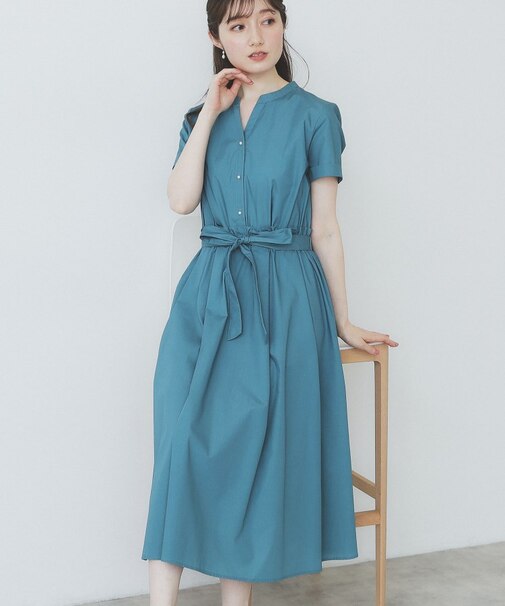 《andGIRL掲載》タックフレアワンピース【洗濯機洗い可/イージーアイロン】