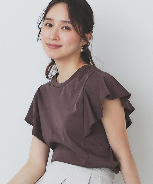 《美人百花掲載/XS-3Lサイズ》フレアスリーブバックシャントップス【接触冷感/UVケア/洗濯機洗い可】