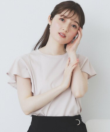 《美人百花掲載/XS-3Lサイズ》フレアスリーブバックシャントップス【接触冷感/UVケア/洗濯機洗い可】