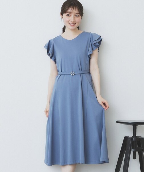 《5色展開/S-LLサイズ》シルケットVネックフレアワンピース【接触冷感/UVケア/洗濯機洗い可】