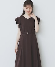 《5色展開/S-LLサイズ》シルケットVネックフレアワンピース【接触冷感/UVケア/洗濯機洗い可】