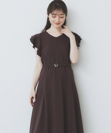 《5色展開/S-LLサイズ》シルケットVネックフレアワンピース【接触冷感/UVケア/洗濯機洗い可】