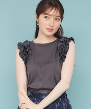 《美人百花掲載》フリルドッキングノースリーブトップス【接触冷感/UVケア/洗濯機洗い可】