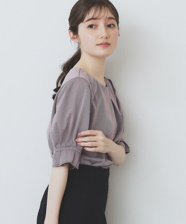 ストライプジャージタックスリーブトップス【吸水速乾/洗濯機洗い可】