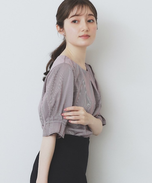 ストライプジャージタックスリーブトップス【吸水速乾/洗濯機洗い可】