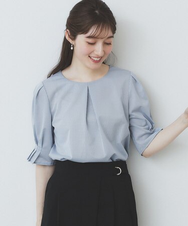 ストライプジャージタックスリーブトップス【吸水速乾/洗濯機洗い可】