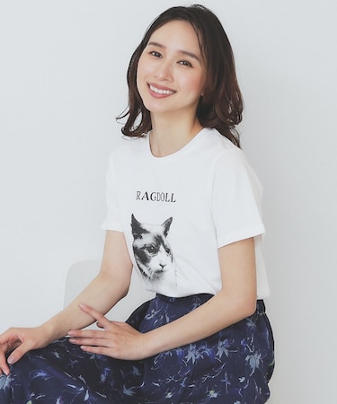 ねこプリントTシャツ【洗濯機洗い可】