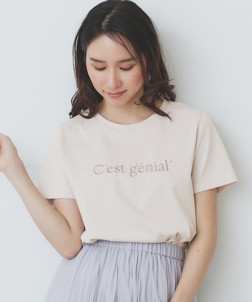 パール調刺繍ロゴTシャツ【汗ジミ防止/吸水速乾/接触冷感/UVケア/洗濯機洗い可】