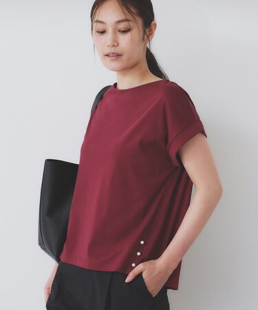 《S-3Lサイズ》サイドパール調ボタンボクシートップス【洗濯機洗い可/UVケア/接触冷感】