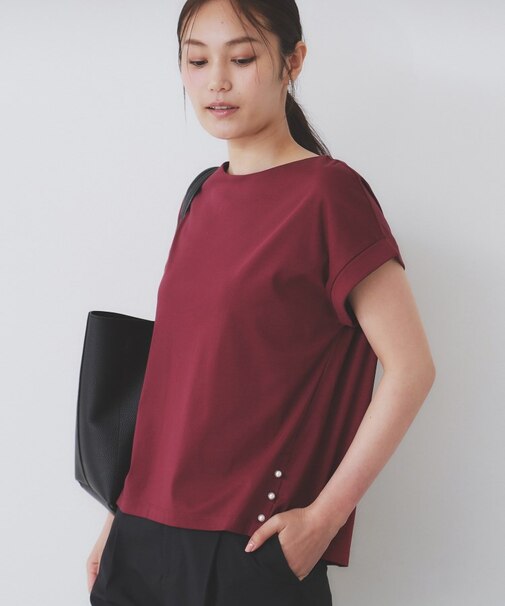 《S-3Lサイズ》サイドパール調ボタンボクシートップス【洗濯機洗い可/UVケア/接触冷感】