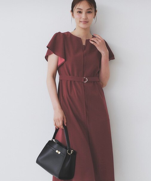 《S-3Lサイズ》フリルスリーブワンピース【洗濯機洗い可】