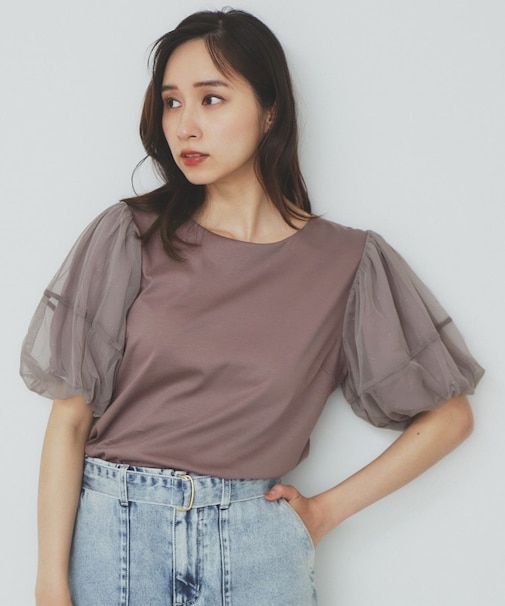 チュールドッキングバルーントップス【洗濯機洗い可/接触冷感】