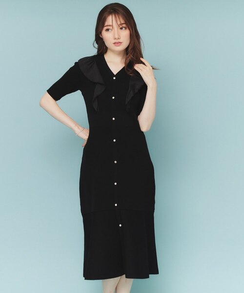 フリルドッキングニットワンピース【洗濯機洗い可/抗ピル