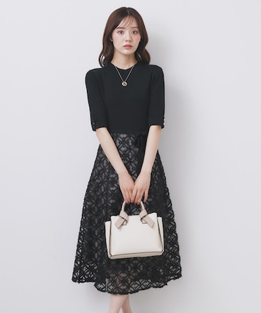 フラワーレースドッキングワンピース【洗える/抗ピル】