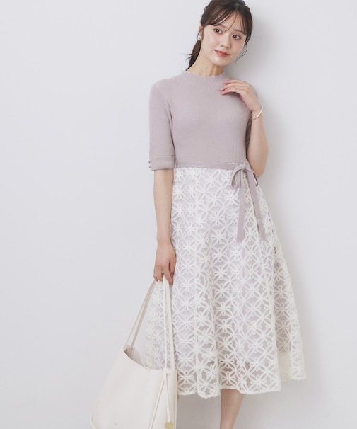 フラワーレースドッキングワンピース【洗える/抗ピル】