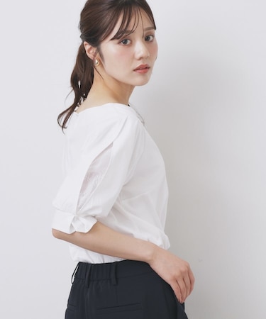 レースドッキングスリーブトップス【洗濯機洗い可/UVケア】