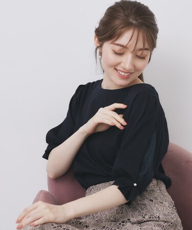 レースドッキングスリーブトップス【洗濯機洗い可/UVケア】