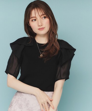 リボンスリーブドッキングニット【洗濯機洗い可/抗ピル】