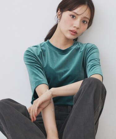 《andGIRL掲載》ベロアボクシーTシャツ【洗濯機洗い可】