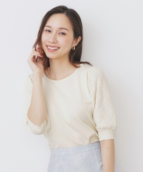 【専用】【新品未使用タグ付き】　yori コットンパフスリーブニット ピンク yori コットンパフスリーブニット
