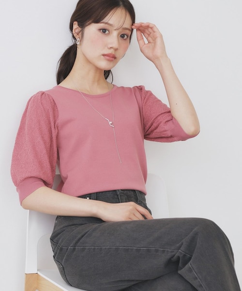 【専用】【新品未使用タグ付き】　yori コットンパフスリーブニット ピンク yori コットンパフスリーブニット