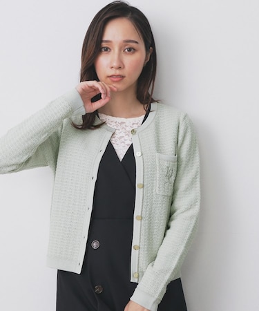 ロゴ刺繍クルーカーディガン【洗濯機洗い可】