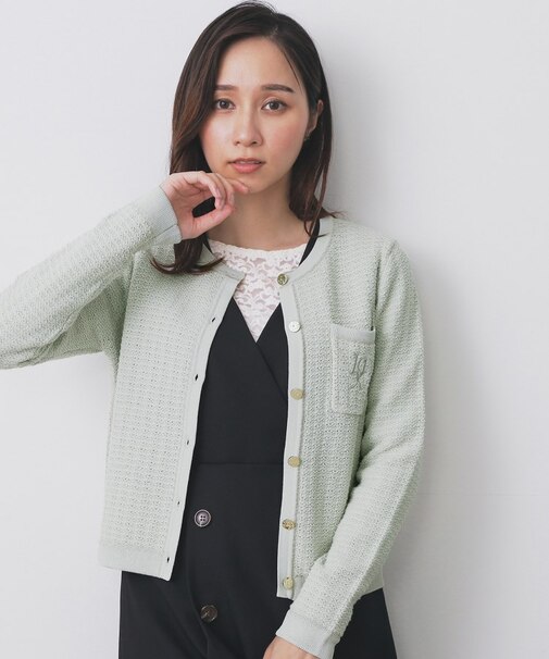 ロゴ刺繍クルーカーディガン【洗濯機洗い可】