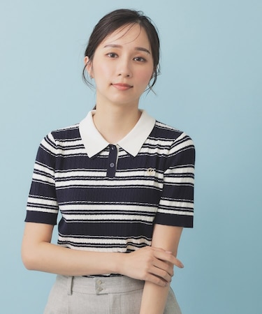 ランダムボーダーケーブルポロニット【洗濯機洗い可/抗ピル】