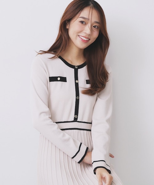 バイカラードッキング風ニットワンピース【洗濯機洗い可/抗ピル