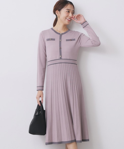 【Reflect】バイカラードッキングニットワンピース 9号 未使用タグ付 index｜バイカラードッキング風ニットワンピース【洗濯機洗い可