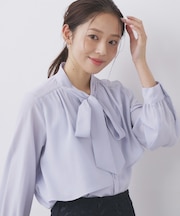 アシンメトリーレイヤードボウタイブラウス【洗濯機OK/イージーアイロン/防シワ】《XS～3L》