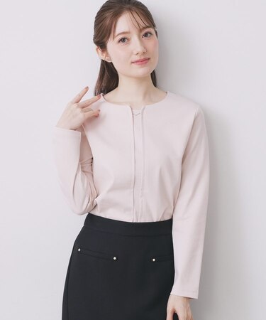 フロントタックモチーフポンチトップス【洗濯機OK】