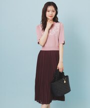 フラッグ刺繍ドッキングプリーツワンピース【洗濯機可】