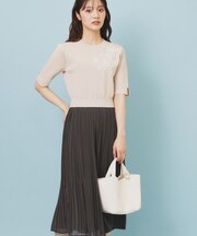 フラッグ刺繍ドッキングプリーツワンピース【洗濯機可】