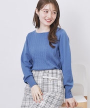 ボートネックケーブルニット【洗濯機OK/抗ピル】