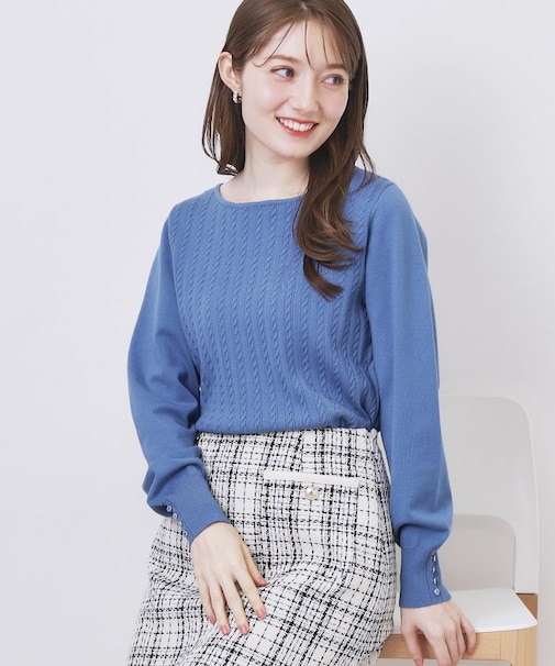 ボートネックケーブルニット【洗濯機OK/抗ピル】
